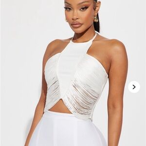 Fashion Nova Elegant White Fringe Top NEW